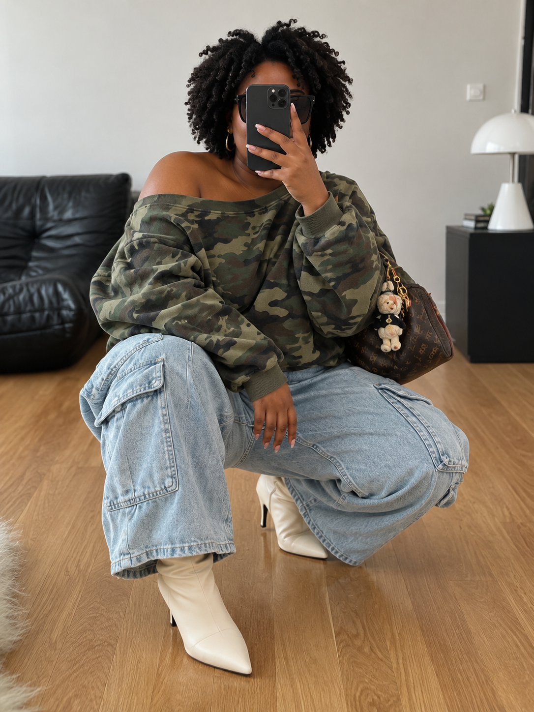 Washed Multi‑Pocket Cargo Loose Fit Capri Jeans